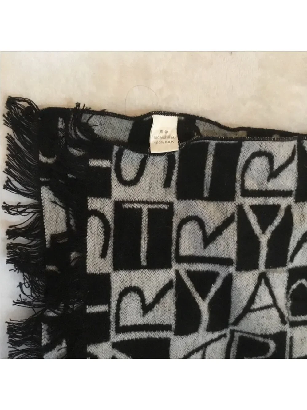 100% silk black/white/gray scarf